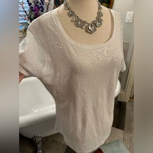 Like New DKNY Gorgeous White Sequin Top Easy Breezy Sexy Spring Large